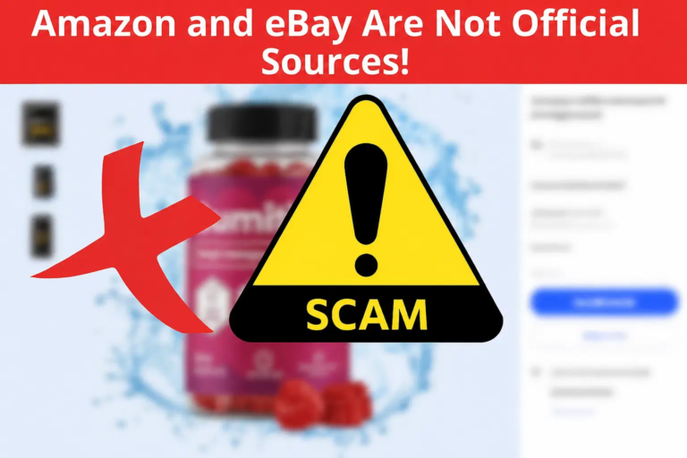Scam warning graphic alerting shoppers to avoid fake SlimTide listings on third-party sites